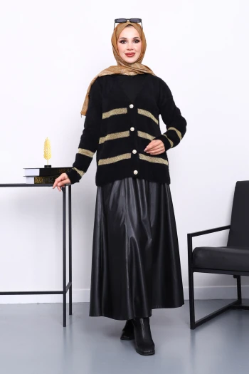 Siyah V Yaka Angora Yumoş Hırka