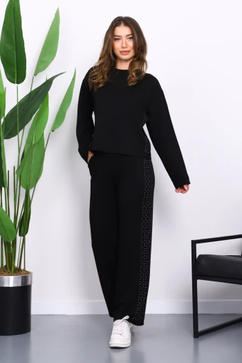 Siyah Yanları Taş Detaylı Modal Takım