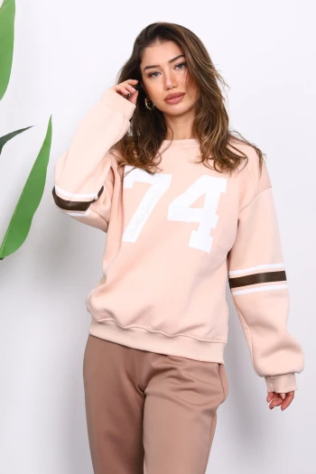 Somon Ön Ve Kol Baskılı Üç İplik Sweat
