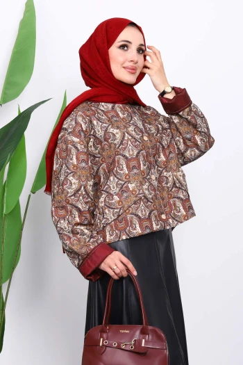 Taba Etnik Desenli Kısa Ceket