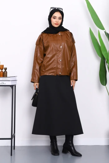 Taba Omuz Apoletli Deri Ceket