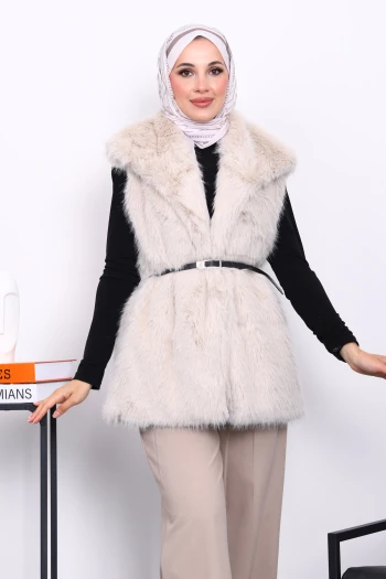 Taş Astarlı Kemerli Kürk Yelek