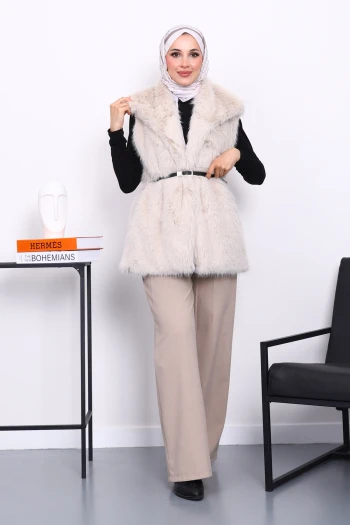 Taş Astarlı Kemerli Kürk Yelek