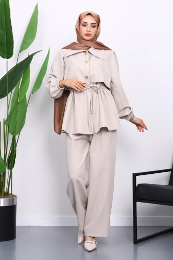 Taş Double Krep Tunik Pantolonlu Takım