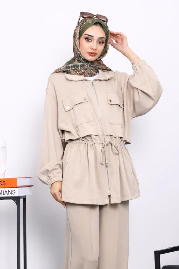 Taş Fermuarlı Tunik Pantolonlu Modal Takım