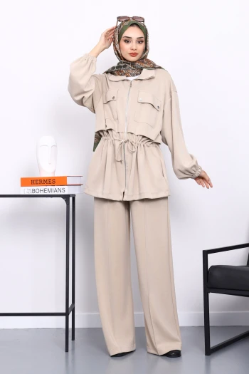 Taş Fermuarlı Tunik Pantolonlu Modal Takım
