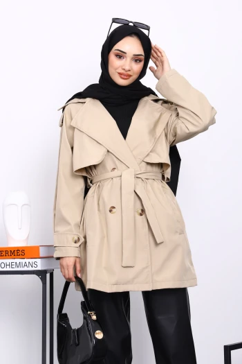 Taş Kruvaze Yaka Astarlı Trençkot