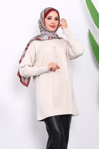 Taş Ön Detaylı Soğuk İplik Triko Tunik