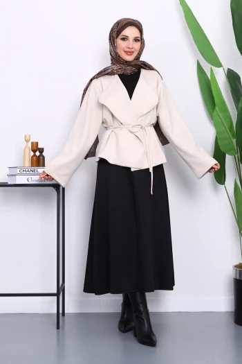 Taş Şal Yaka Scuba Puf Kısa Ceket