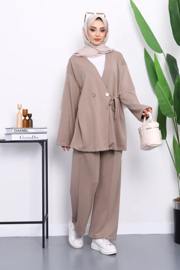 Vizon Bağlama Detaylı Tunik Pantolonlu Takım