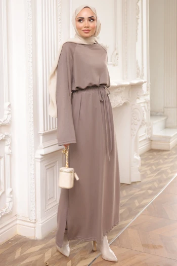 Vizon Bisiklet Yaka Bel Kuşaklı Elbise