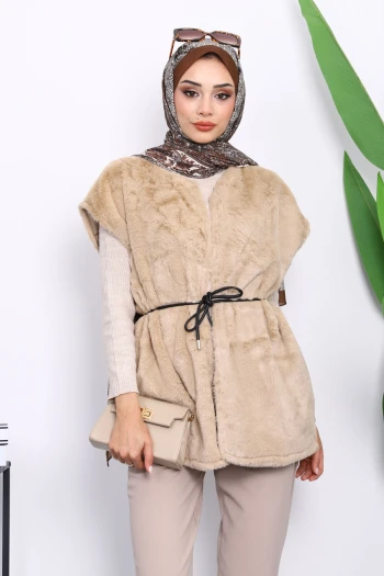 Vizon Cepli Peluş Kürk Yelek