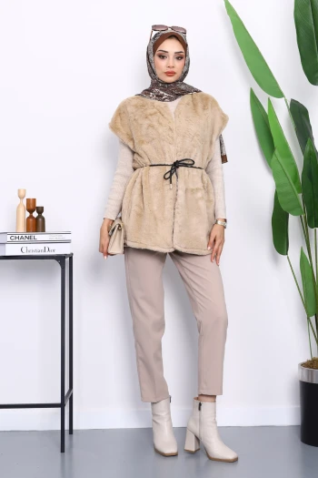 Vizon Cepli Peluş Kürk Yelek