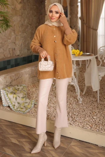 Vizon Dik Yaka Angora Yumoş Hırka