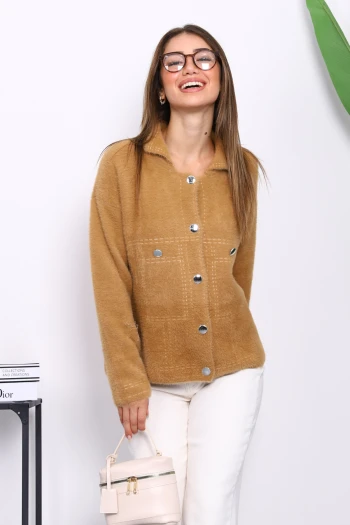 Vizon Dik Yaka Angora Yumoş Hırka