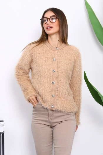 Vizon Düğmeli Simli Angora Yumoş Triko Hırka