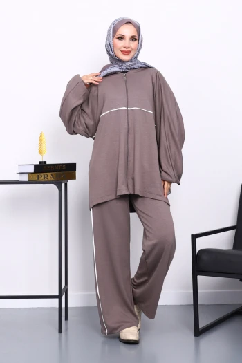 Vizon Fermuarlı Sweat Pantolonlu Modal Takım