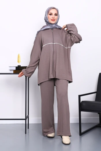 Vizon Fermuarlı Sweat Pantolonlu Modal Takım