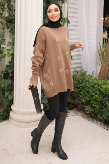 Vizon Kalp Nakışlı Triko Tunik