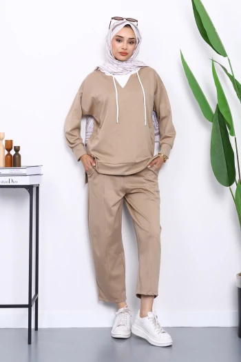 Vizon Kapşonlu Tunik Pantolonlu Takım