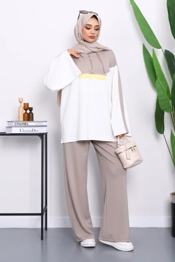 Vizon Kapüşonlu Tunik Pantolonlu Modal Takım