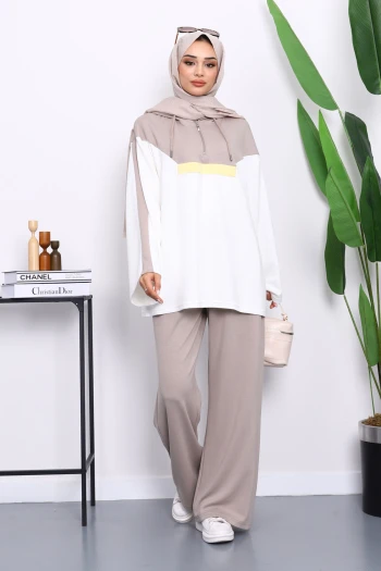 Vizon Kapüşonlu Tunik Pantolonlu Modal Takım