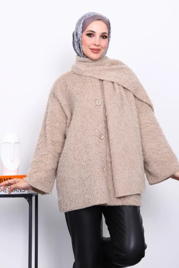 Vizon Kayık Yaka Atkılı Ceket