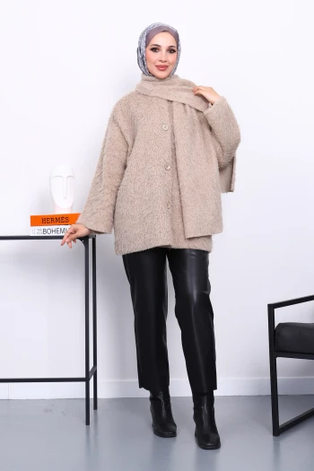 Vizon Kayık Yaka Atkılı Ceket