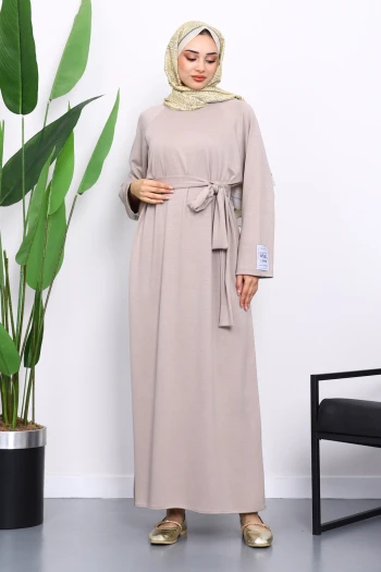 Vizon Kolu Armalı Reglan Kol Basic Modal Kuşaklı Elbise