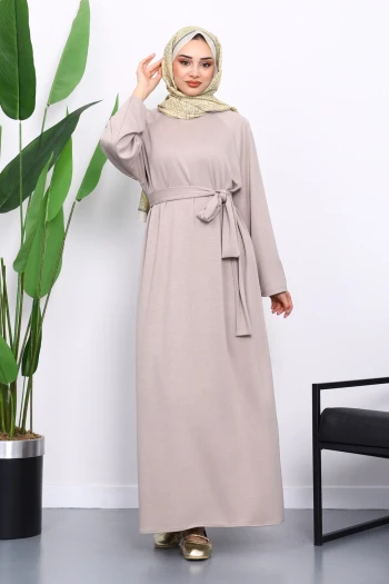 Vizon Kolu Armalı Reglan Kol Basic Modal Kuşaklı Elbise