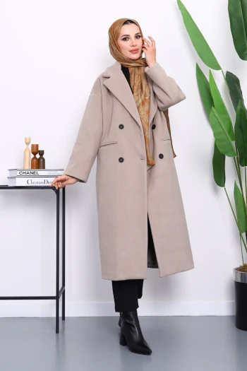 Vizon Kruvaze Yaka Astarlı Kaşe Kaban