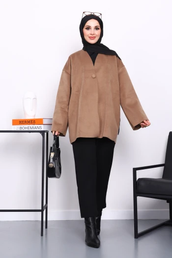 Vizon Tek Düğmeli Kaşe Ceket