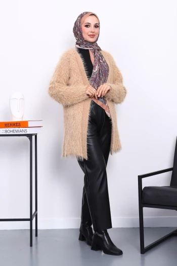 Vizon Uzun Angora Yumoş Triko Hırka