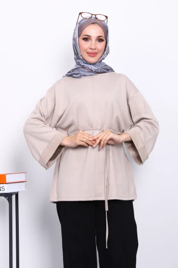 Vizon Yanları Yırtmaçlı Bel İpli Tunik