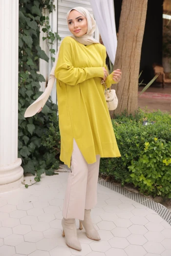 Yağ Yeşili Soğuk İplik Merserize Triko Kazak