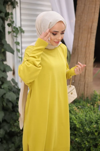 Yağ Yeşili Soğuk İplik Merserize Triko Kazak