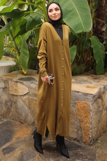 Yağ Yeşili Soğuk İplik Triko Hırka