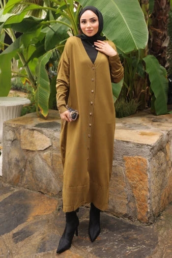 Yağ Yeşili Soğuk İplik Triko Hırka