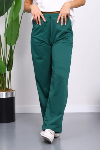 Yeşil Bel Lastikli İki İplik Palazzo Eşofman Alt