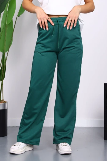 Yeşil Bel Lastikli İki İplik Palazzo Eşofman Alt