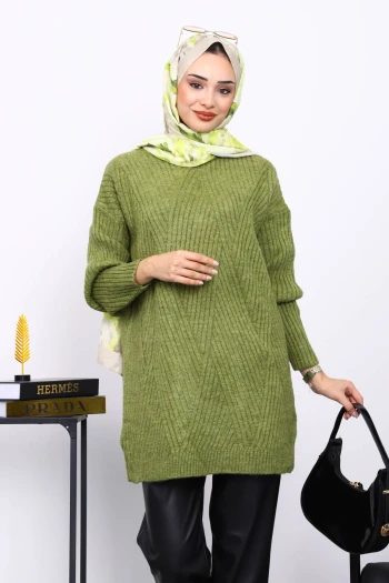 Yeşil Bisiklet Yaka Triko Kazak