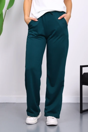 Zümrüt Yeşili Bel Lastikli İki İplik Palazzo Eşofman Alt