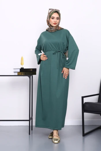 Zümrüt Yeşili İki İplik Modal Elbise