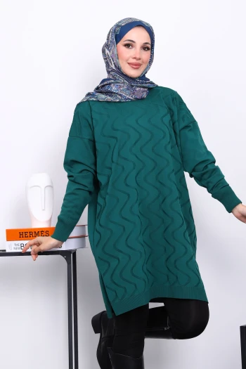 Zümrüt Yeşili Soğuk İplik Merserize Triko Tunik