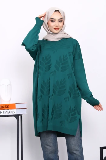 Zümrüt Yeşili Soğuk İplik Merserize Triko Tunik