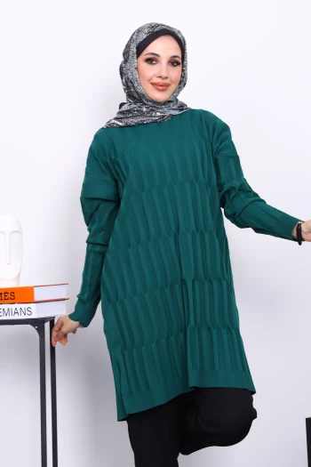Zümrüt Yeşili Soğuk İplik Merserize Triko Tunik