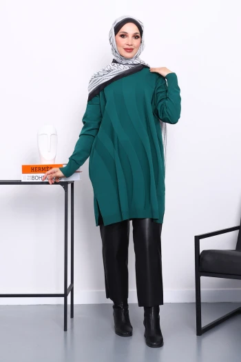 Zümrüt Yeşili Soğuk İplik Merserize Triko Tunik