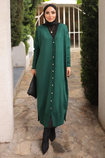 Zümrüt Yeşili Soğuk İplik Triko Hırka