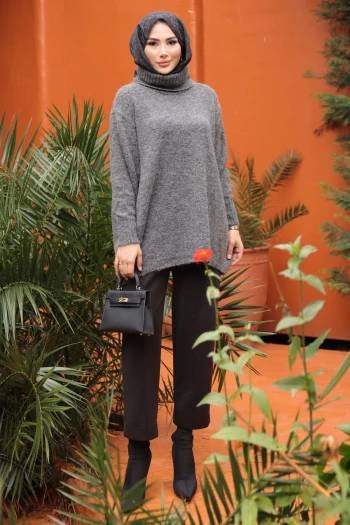 Antrasit Balıkçı Yaka Salaş Triko Tunik