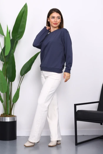 Antrasit Bisiklet Yaka İki İplik Sweatshirt